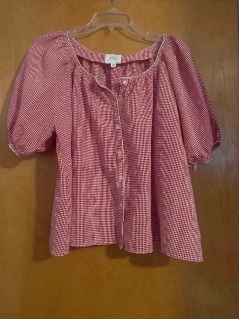 Things between red and white gingham button top blouse